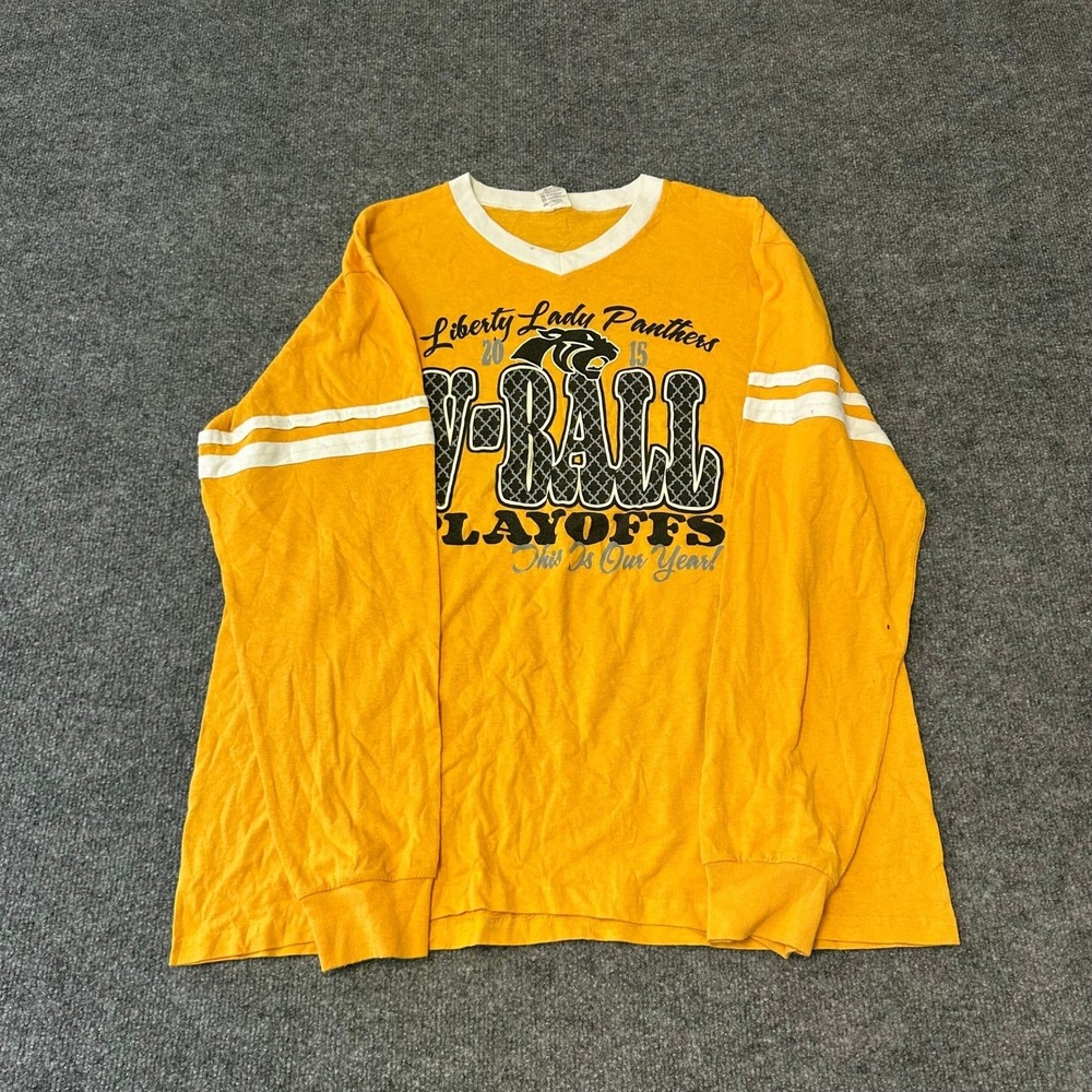 Liberty Lady Panthers Shirt Womens Size XL Yellow Volleyball Ringer Long Sleeve